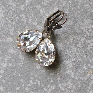 Antiqued Brass Swarovski Crystal Teardrop Earrings